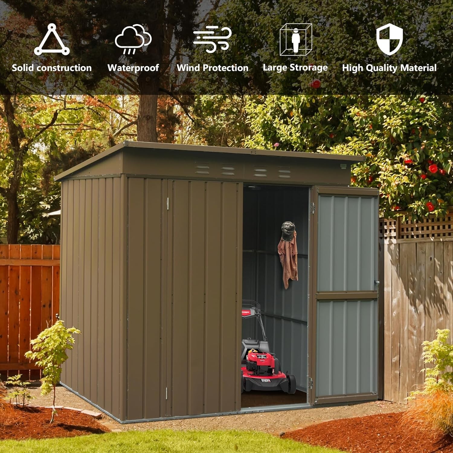 Domi Outdoor Storage Shed 6'x4', Metal Tool Shed w/Lockable Doors and Air Vents