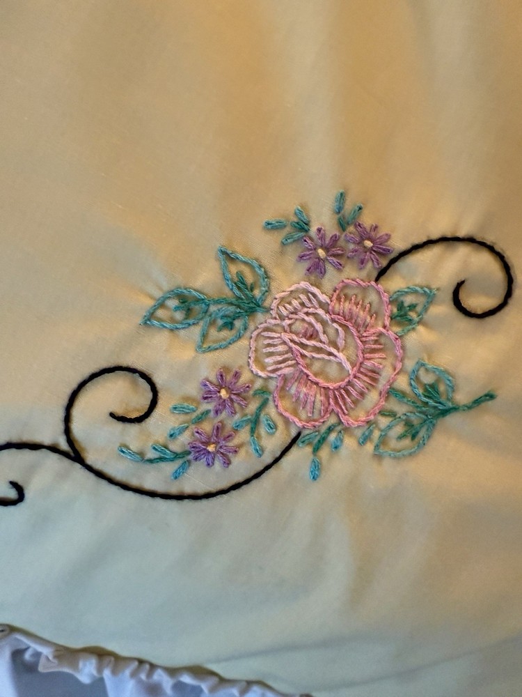 Vintage Embroidered Peacock Coverlet Bedspread
