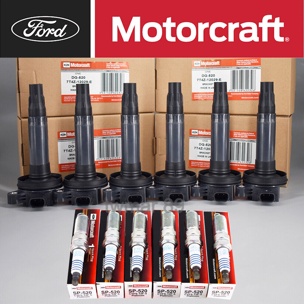OEM 6P Ignition Coil DG520 + 6P Spark Plug SP520 For 2010-14 Edge 3.7L UF553 *