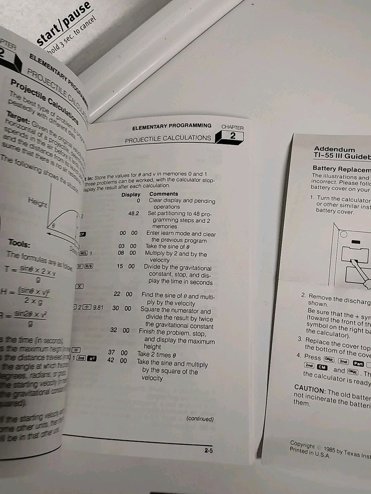 Texas Instruments Scientific: TI-55 III Guidebook & Quick Start Guide