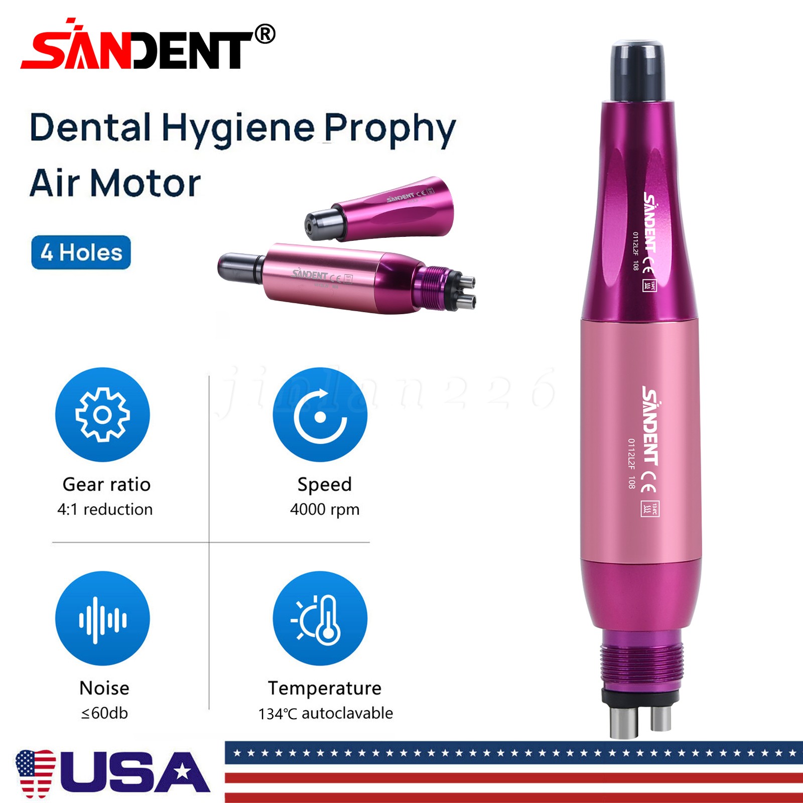 SANDENT Dental 4:1 Hygiene Prophy Handpiece 4Hole Air Motor Nose Cone 360°Swivel