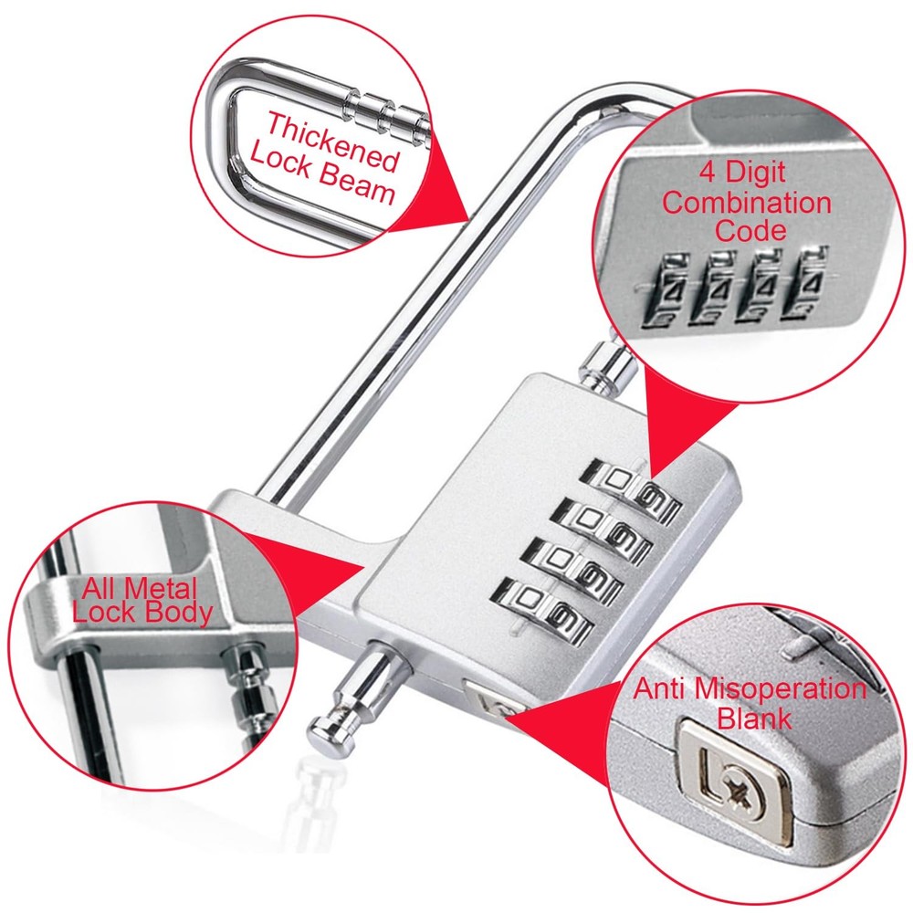 Stainless Steel U Shaped Padlock - Combination Code Long Adjustable Shackle L...