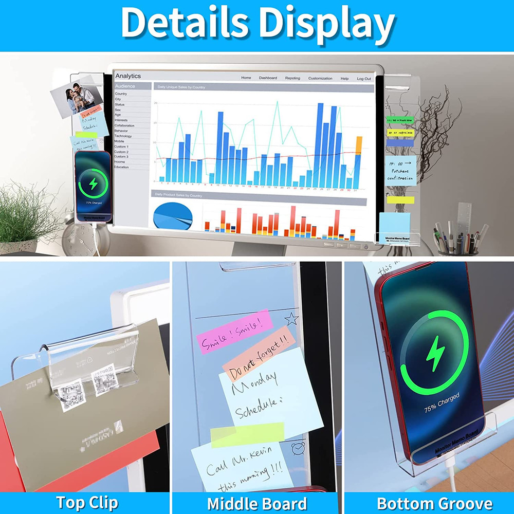 Monitor Memo Board, 2PCS Multifunction Sticky Note Holder for Computer Screen...