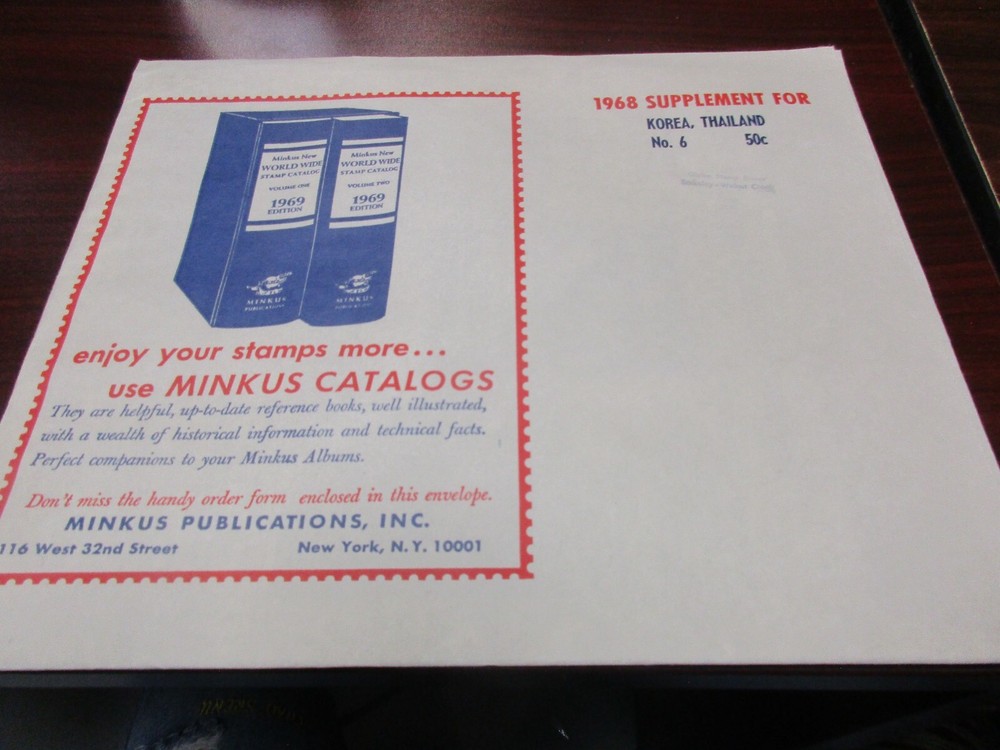 "MINKUS" STAMP ALBUM  1968  SUPPLEMENT KOREA, THAILAND  #6   W/FREE SHP.