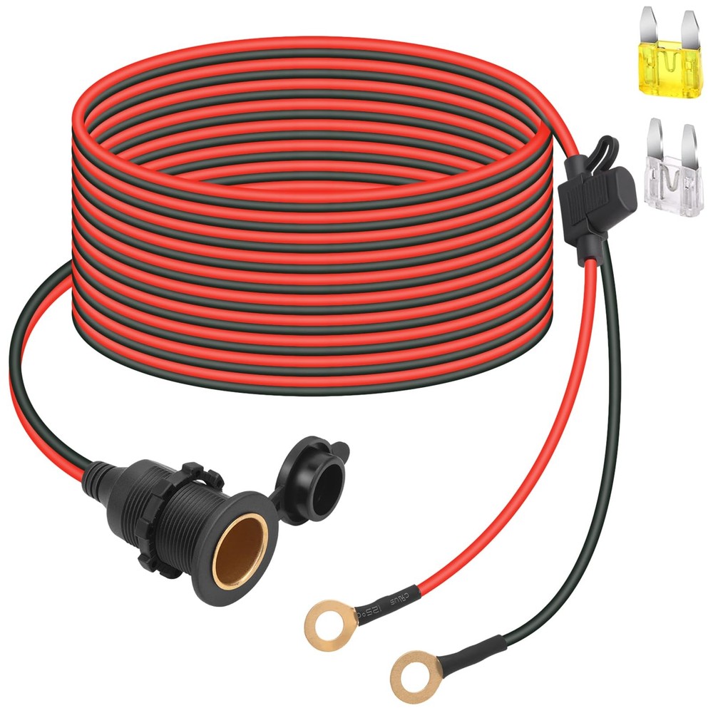 Dongge 12V/24V Fixed Thread Cigarette Lighter Socket Extension 12 FT, 12 FT