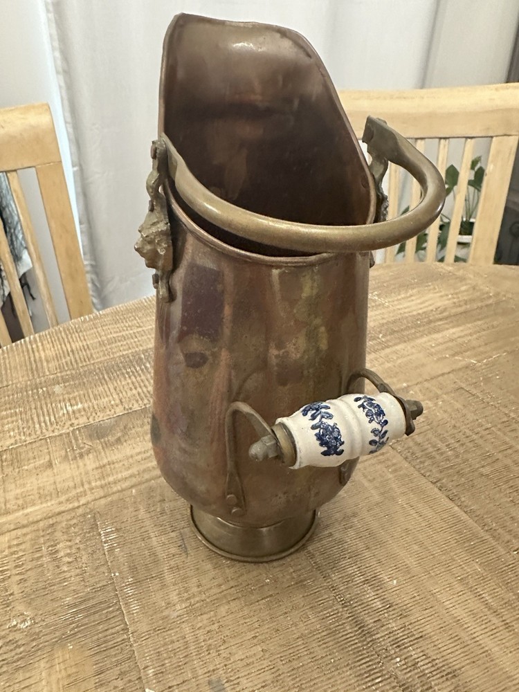 Vintage Dutch Copper Small Coal Scuttle with ceramic Handle