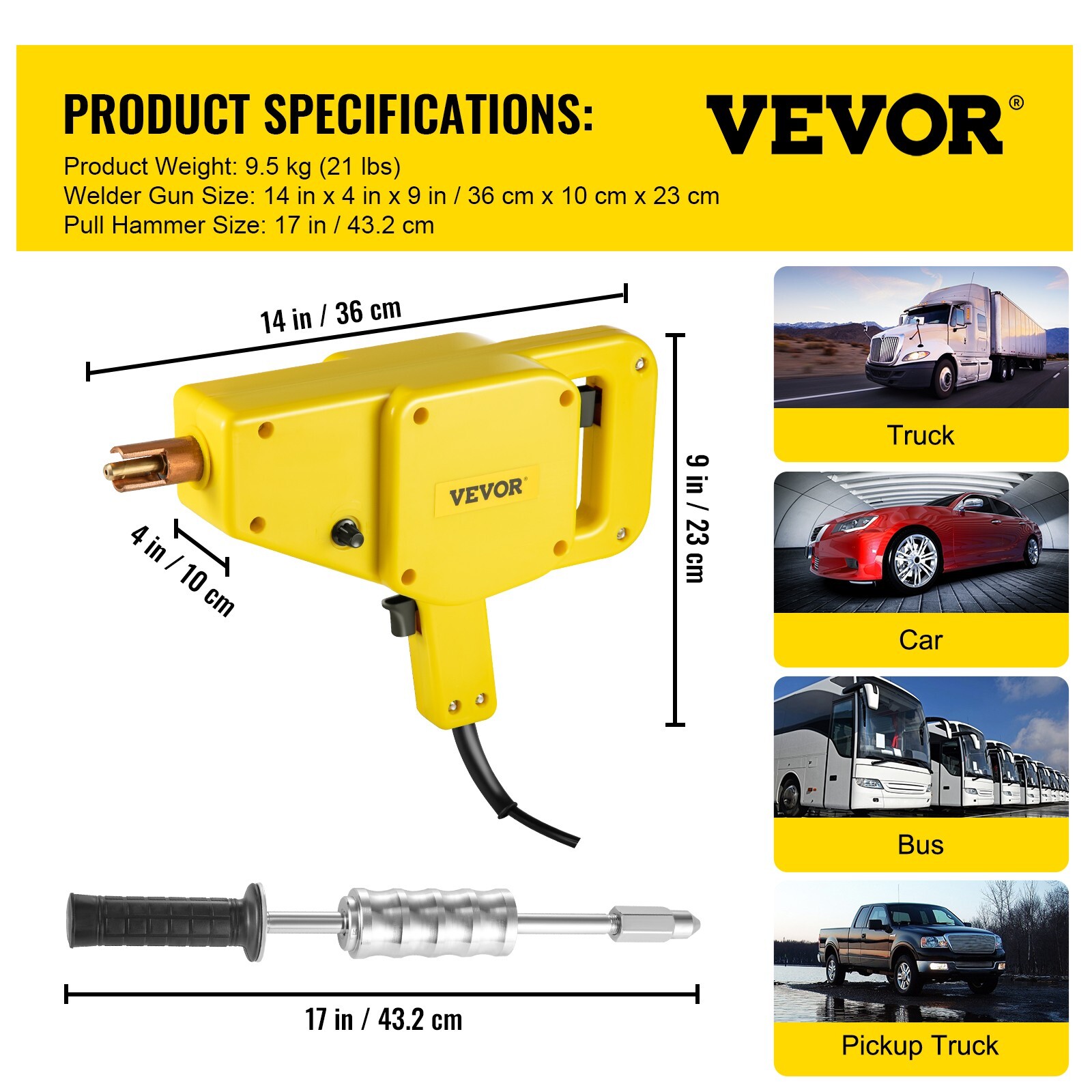 VEVOR Auto Body Dent Repair Kit 800VA Electric Stud Welder Gun w/ Puller Hammer
