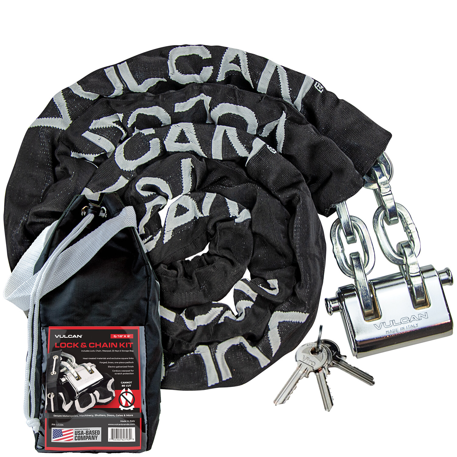 VULCAN Security Chain & Lock Kit - Premium Case-Hardened - 5/16" x 9' Chain