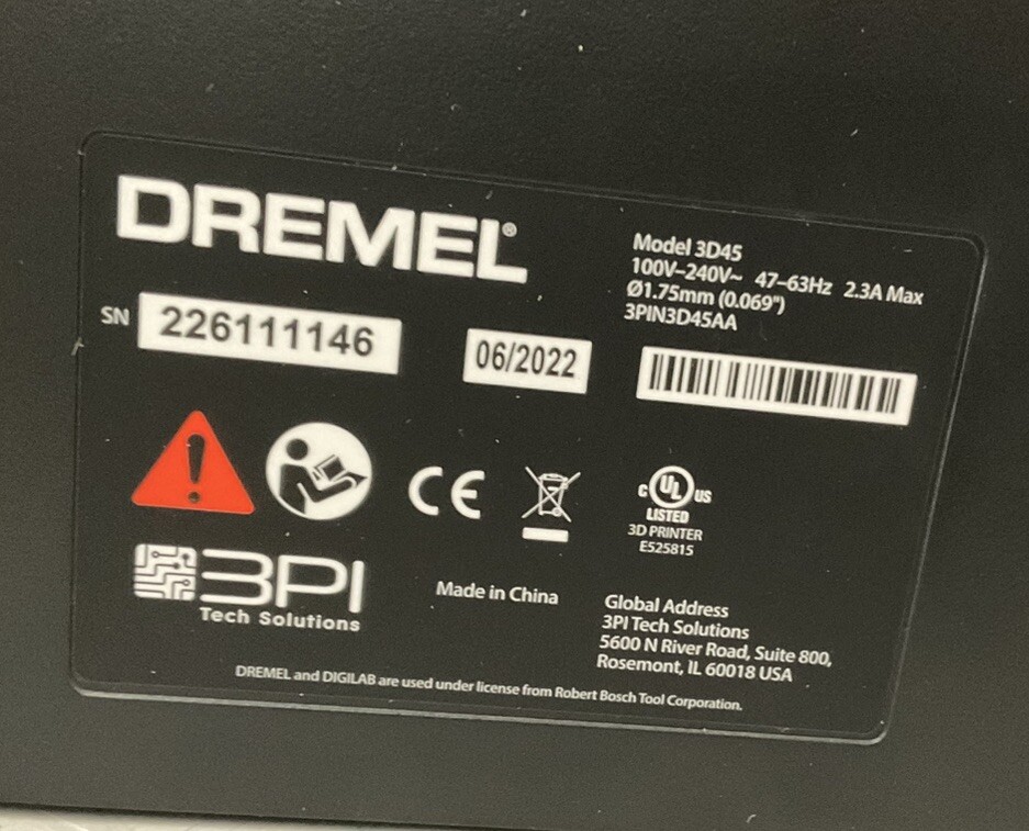 DREMEL 3D45-01 3D Printer 120V 100 microns