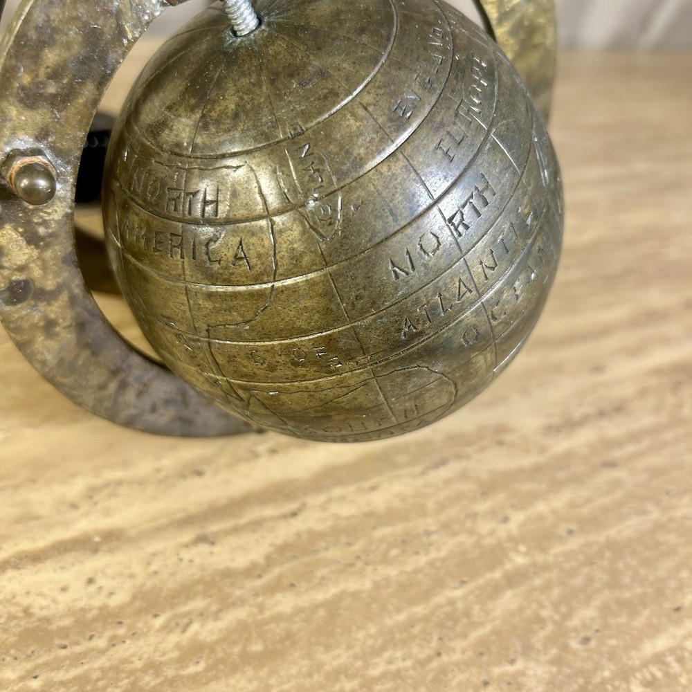 Table Globe Etched Old World Style Vintage Solid Brass Desk Office Study - 7 x 8
