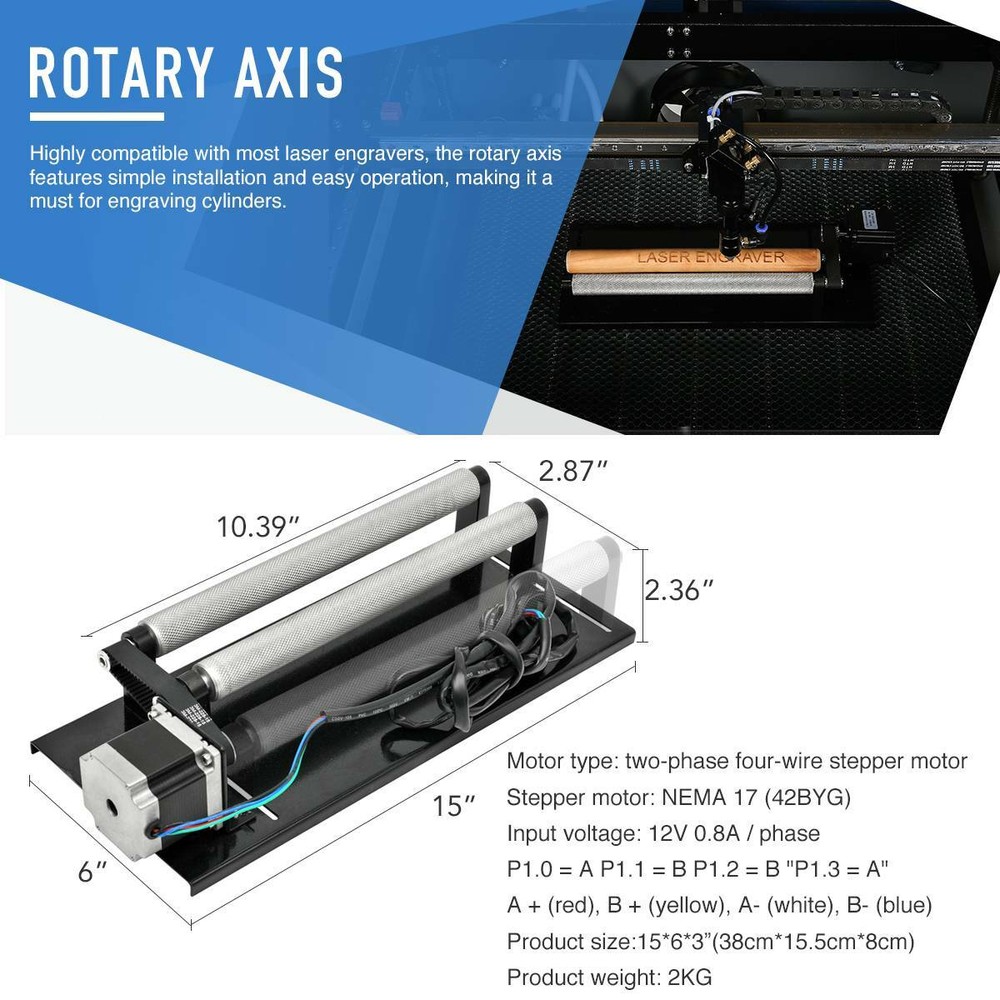 OMTech Rotary Axis Attachment for CO2 Laser Engraver Cutter Engraving Machine