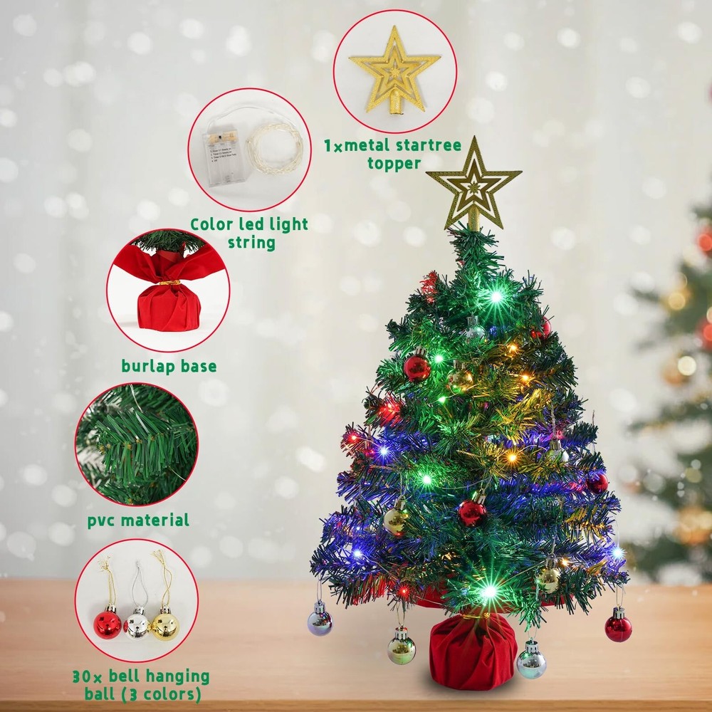 Christmas Tree Mini Small Tabletop Christmas Tree 24 Inch with 30 Led String ...