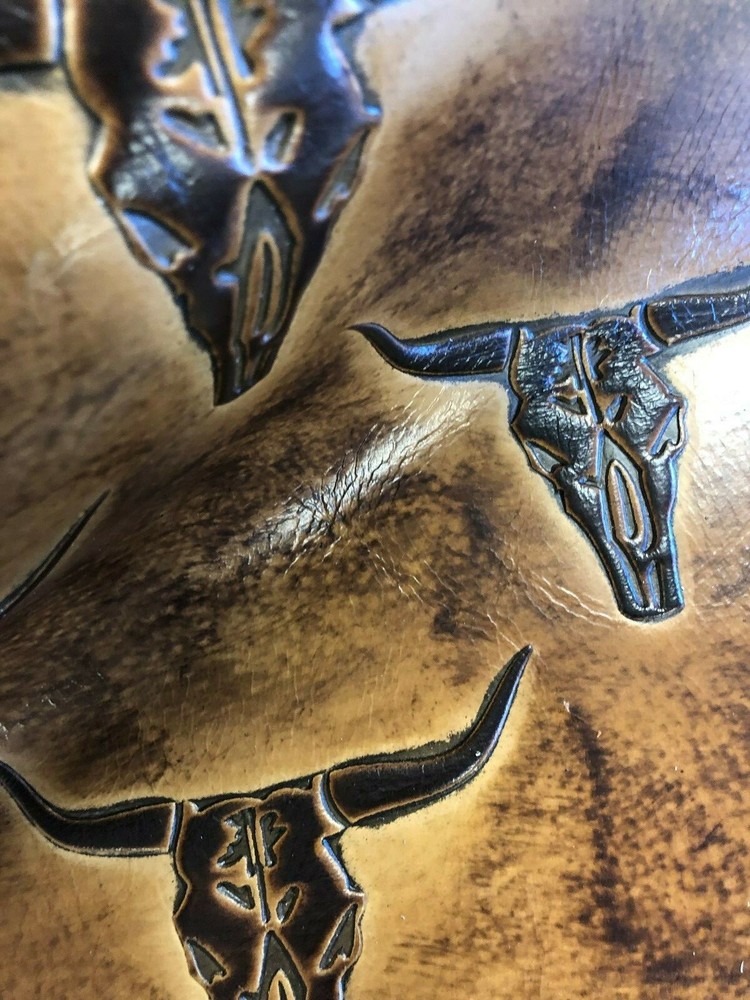 Embossed Leather Sheets Cattle Skulls Sepia, Custom Cuts, Leather for Crafters
