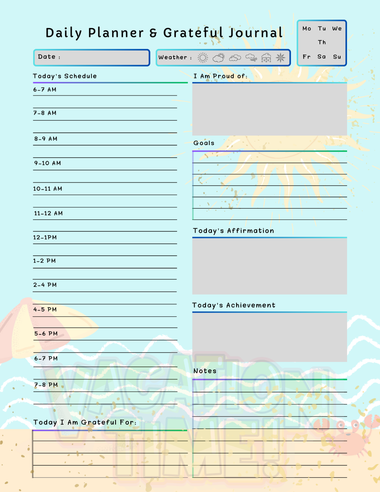 Vacation Time Daily Planner & Grateful Themed Journal