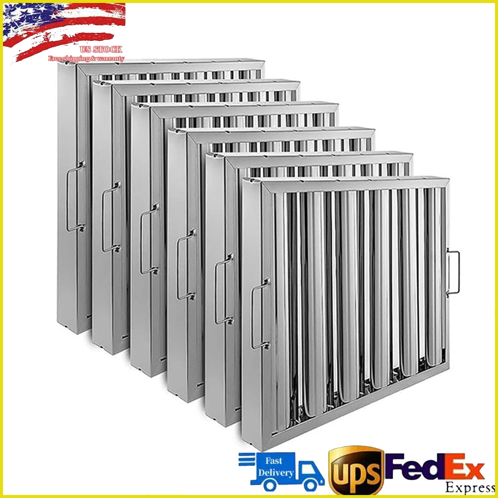 Pack of 6 Hood Filters 430 Stainless Steel 5 Grooves Commercial Hood Filters