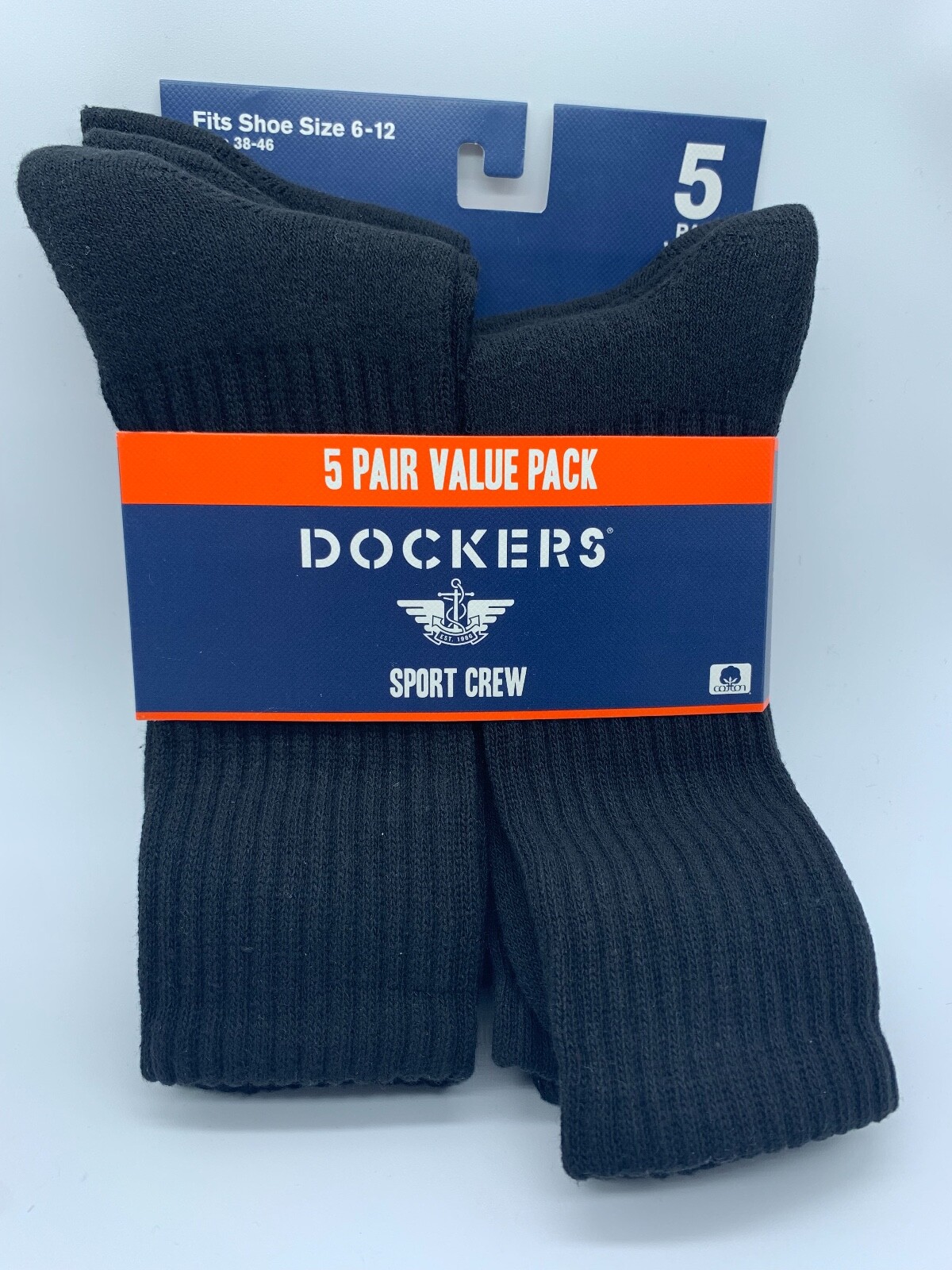 NEW 5 PAIR PACK DOCKERS SMART 360 FLEX MENS SPORT CREW SOCKS BLACK SIZE 6-12