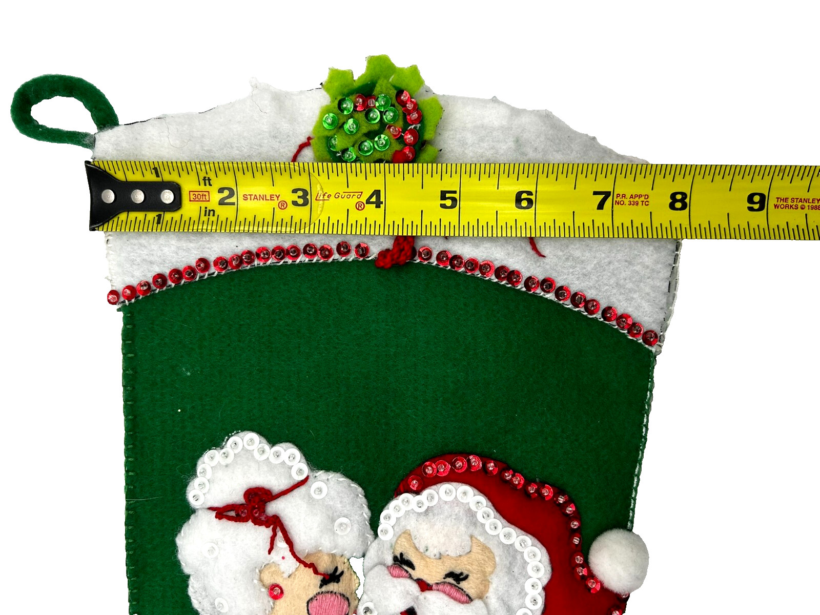 Handmade Completed Bucilla Felt Applique Christmas Stocking MOM Mr. & Mrs. Claus