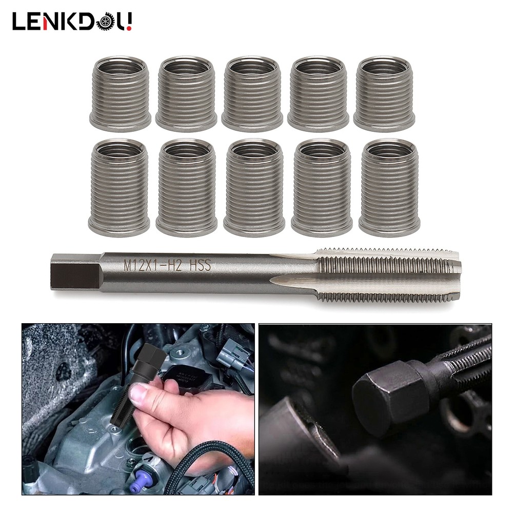 M10 x 1 Universal Spark Plug Thread Repair Tools Kit with Thread Inserts 10 Pack