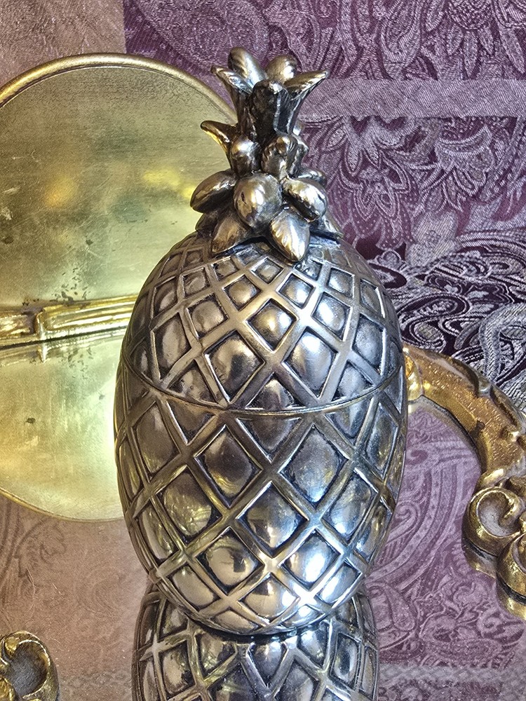 vintage silverplated pineapple trinket /cigarette box