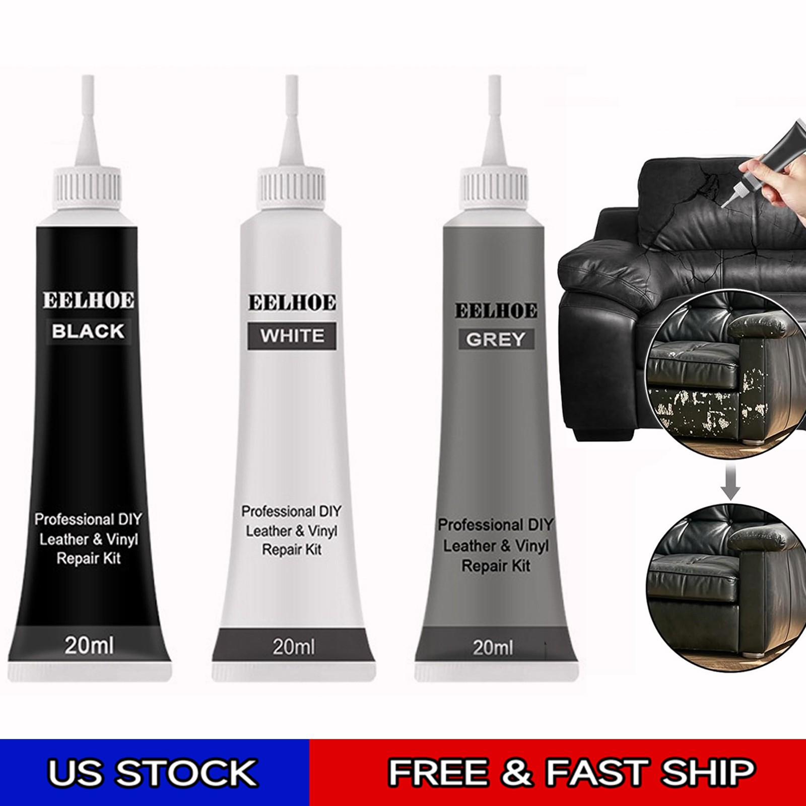 Advanced Leather Repair Kit Filler Vinyl DIY Car Seat Patch Sofa Rip Holes 20ml