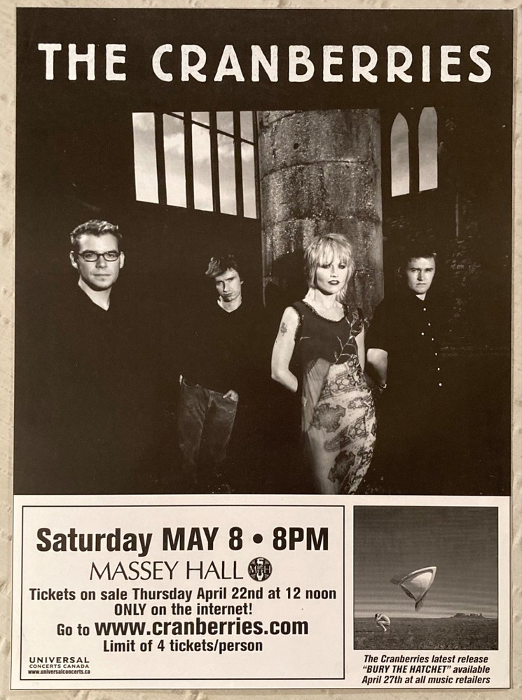 The Cranberries ‘99 Canadian Tour Poster Massey Hall Toronto Delores O’Riordan P