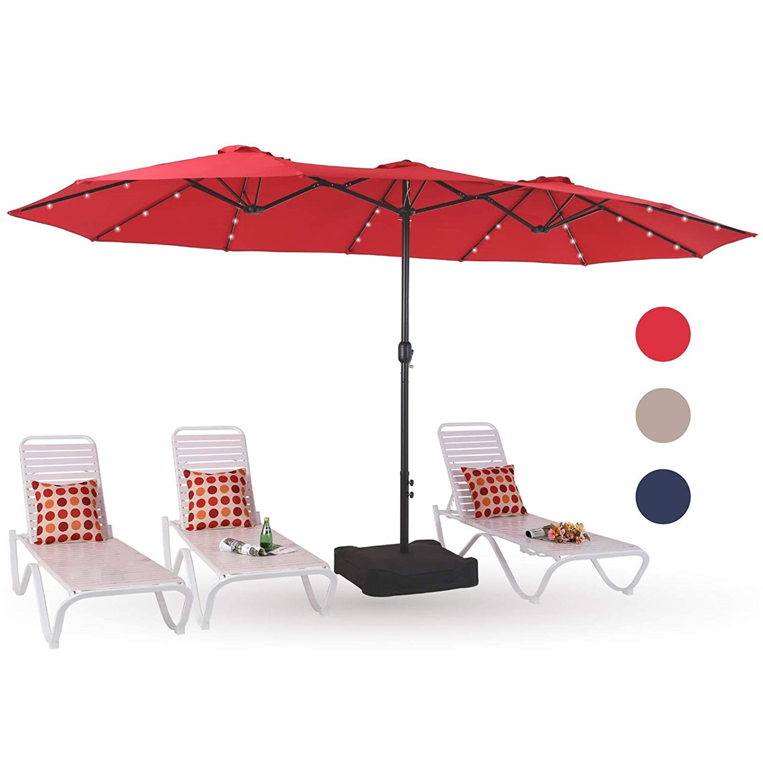15FT Patio Umbrella Outdoor Double-Sided Umbrella with Solar Light 36 LED Lights