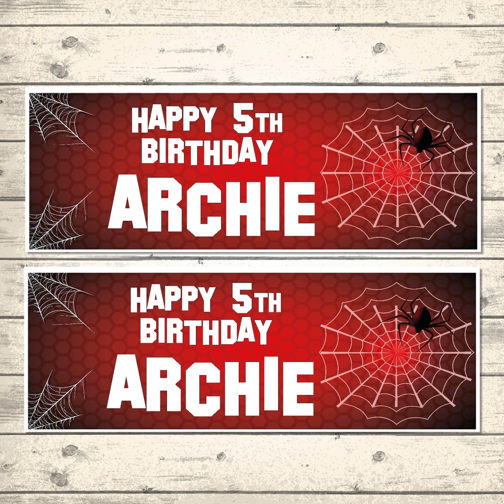 2 PERSONALISED SPIDER BIRTHDAY BANNERS