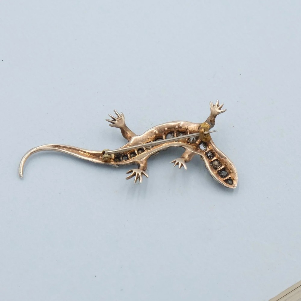 Antique Paste and Silver Lizard Brooch 1890s