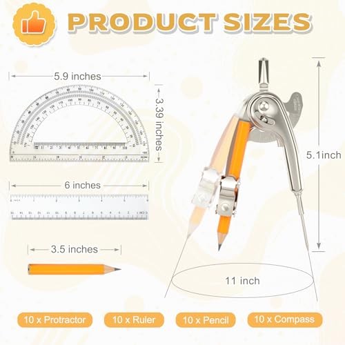 Pieces Geometry Math Set Compass for Geometry Math Compass and Protractor 40