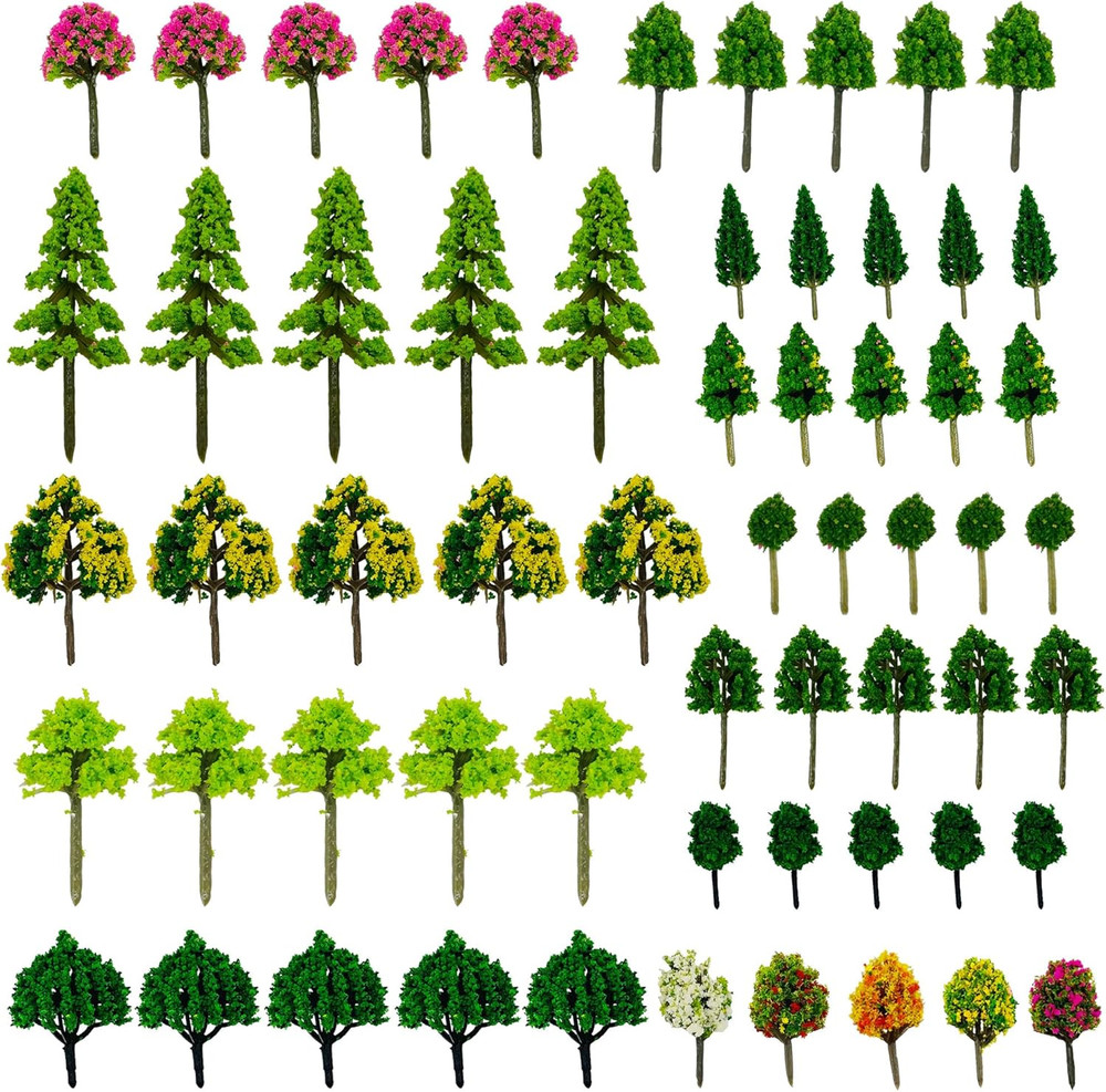 60 PCS Miniature Trees Mixed Model Trees Mixed Colors Accessories Model Train Sc