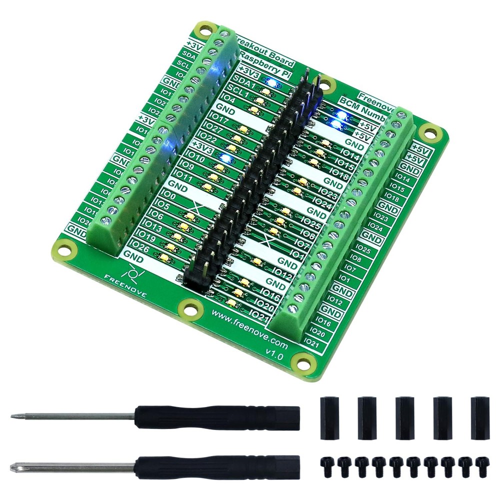 Freenove Breakout Board for Raspberry Pi 5 / 4B / 3B+ / 3B / 3A+ / 2B / 1B+...