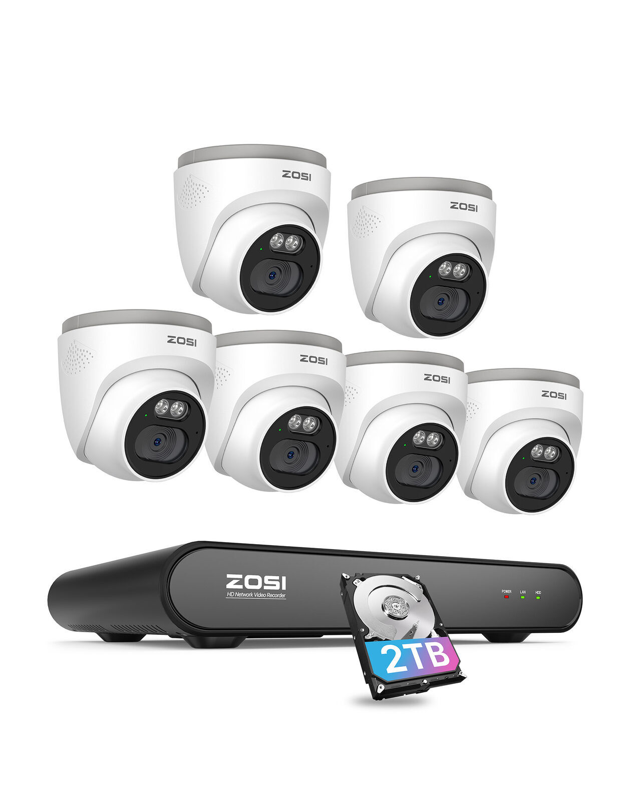 ZOSI 8CH 4MP 2.5K Home Security PoE IP Camera System Smart Human Detection 2TB