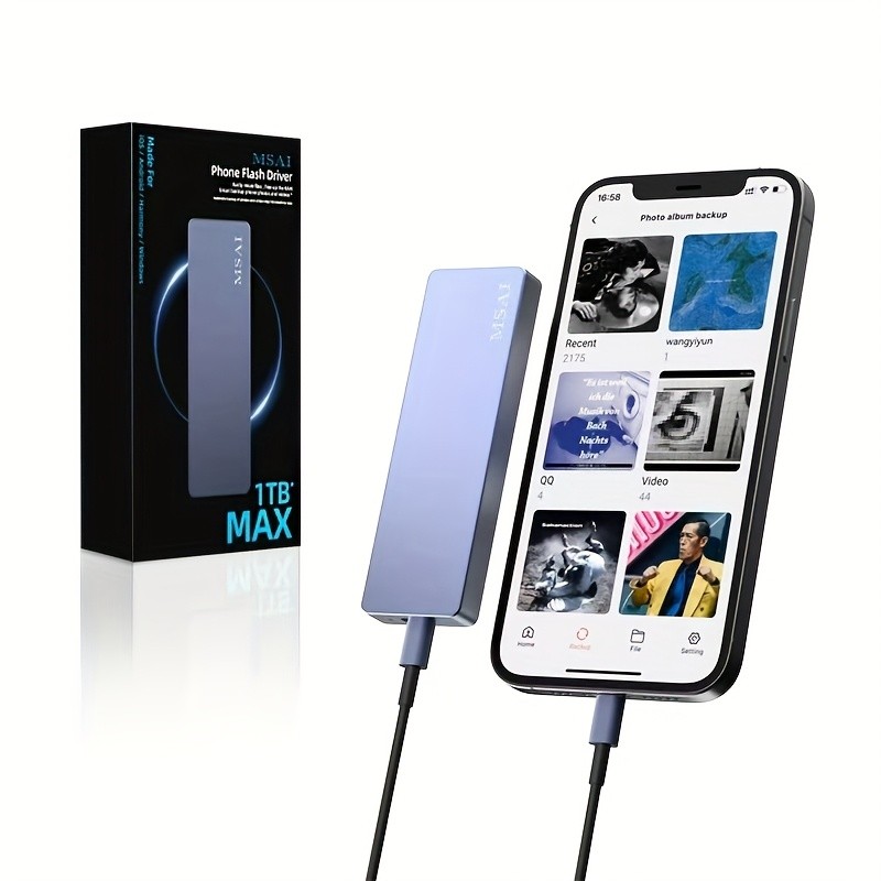 📱1TB Portable Hard Drive for iPhone & Android Plug & Play Smart Backup Storage