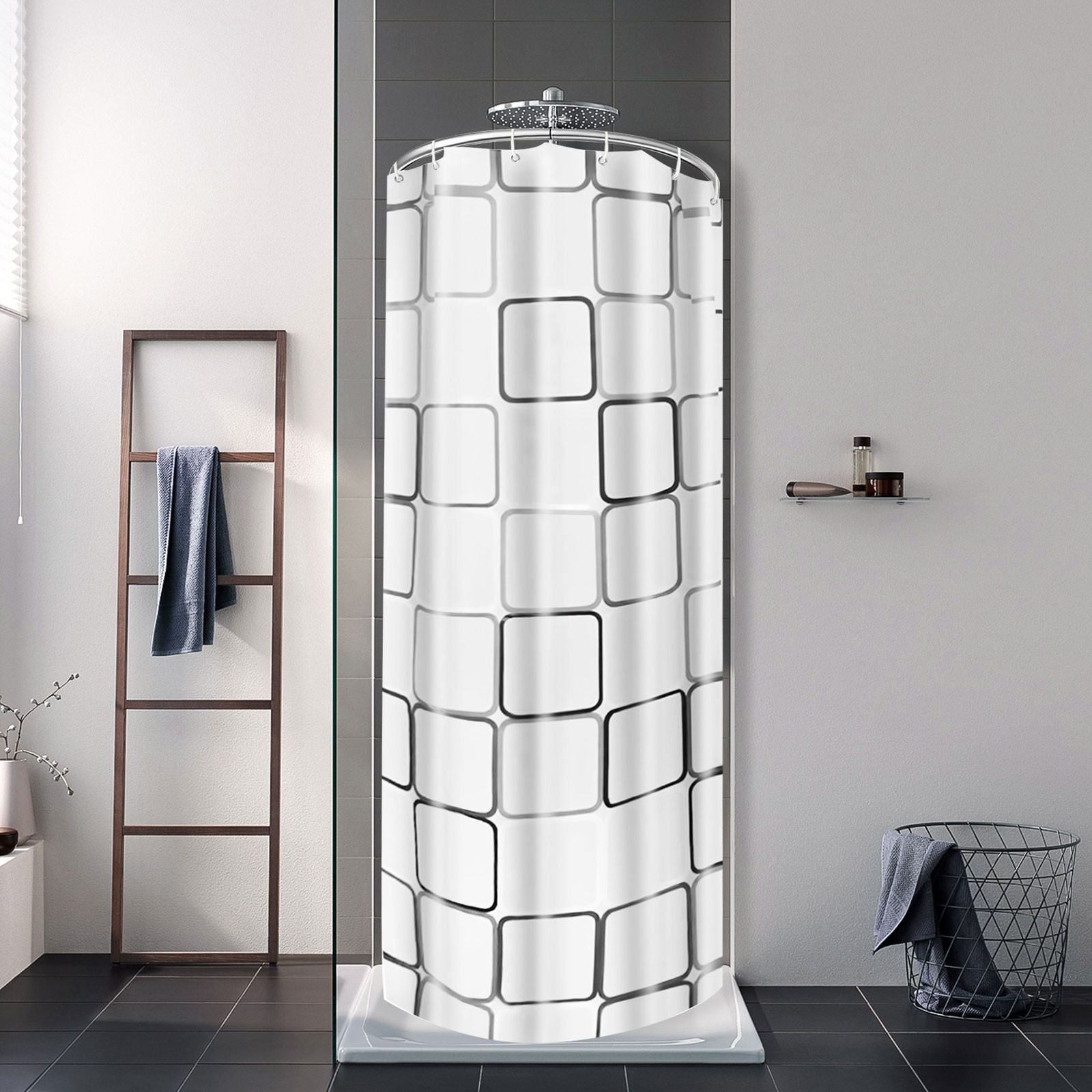 U-Shaped Shower Curtain Rod Set – No Holes Installation, Adjustable 0.9-1.3m