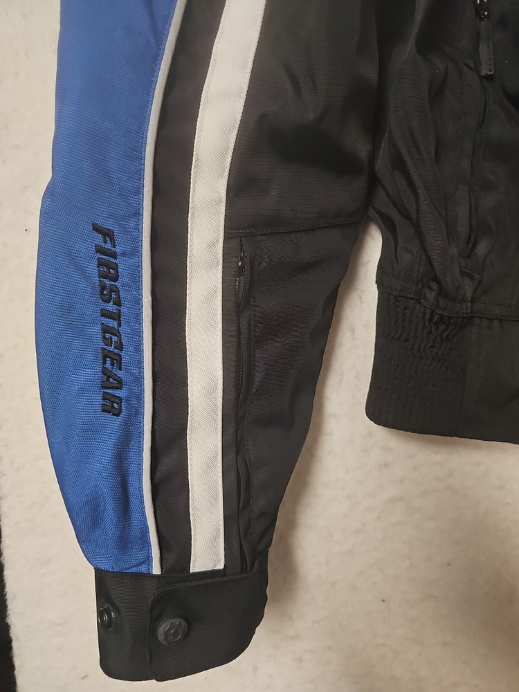 Firstgear Motorcycle Jacket Small Blue Black Embroidered Patches Safe Hypertex