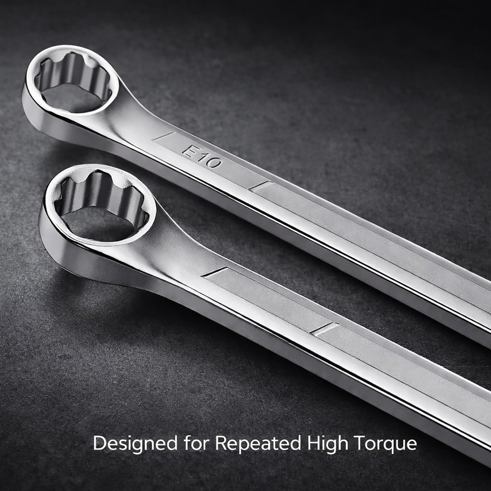 YKFLEXT E Torx Wrench Set, Double Box End Wrenches, E6-E24 Silver