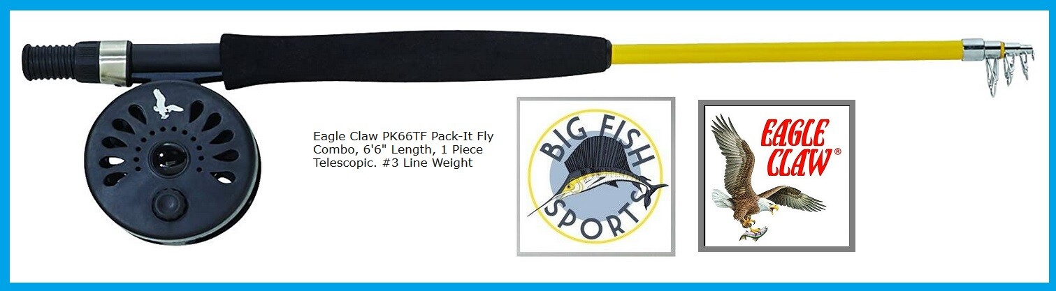EAGLE CLAW Pack-It Telescopic Fly Rod/ Reel Combo 6'6" #PK66TF NEW FREE SHIPPING