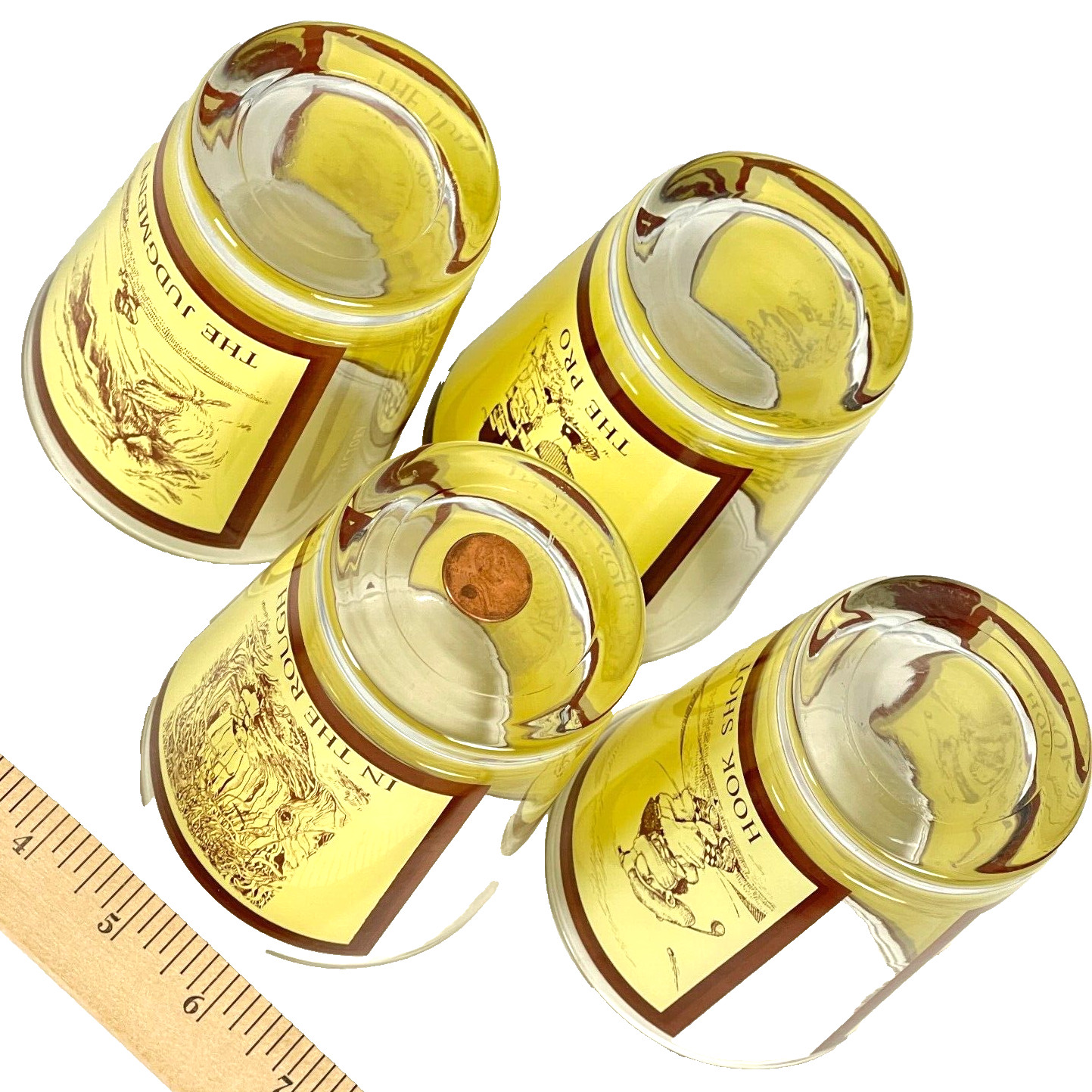 Golf Pro Judgement Hook Shot In Rough 4 Vtg Cocktail Rocks Glass Lot Patterson