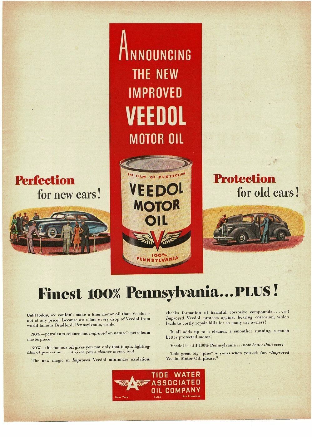 1946 VEEDOL Motor Oil Flying A  Vintage Print AD