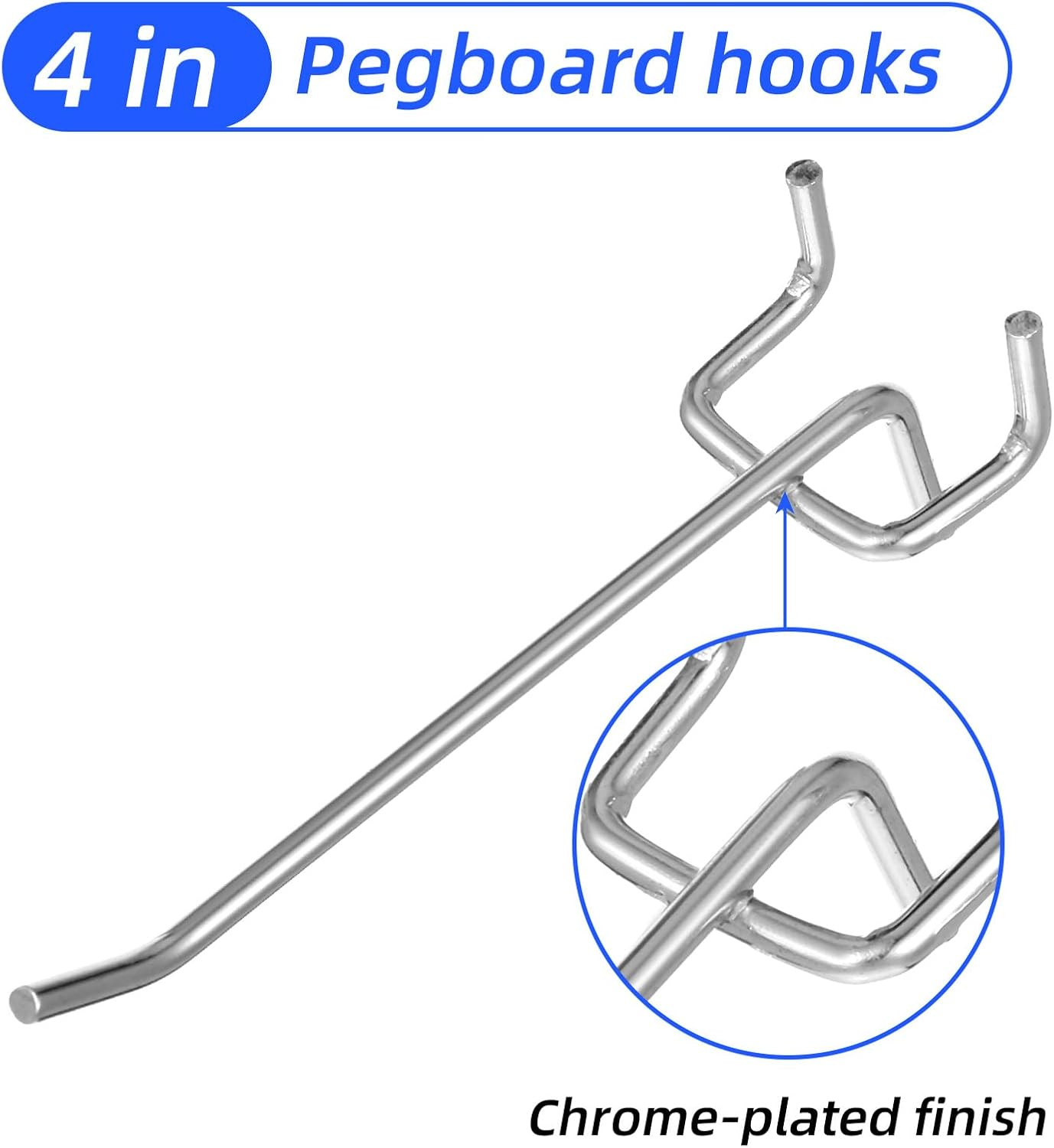 100 Pack 4 Inch Pegboard Hooks, Heavy Duty Metal Peg Board Accessories Fit 1/4"