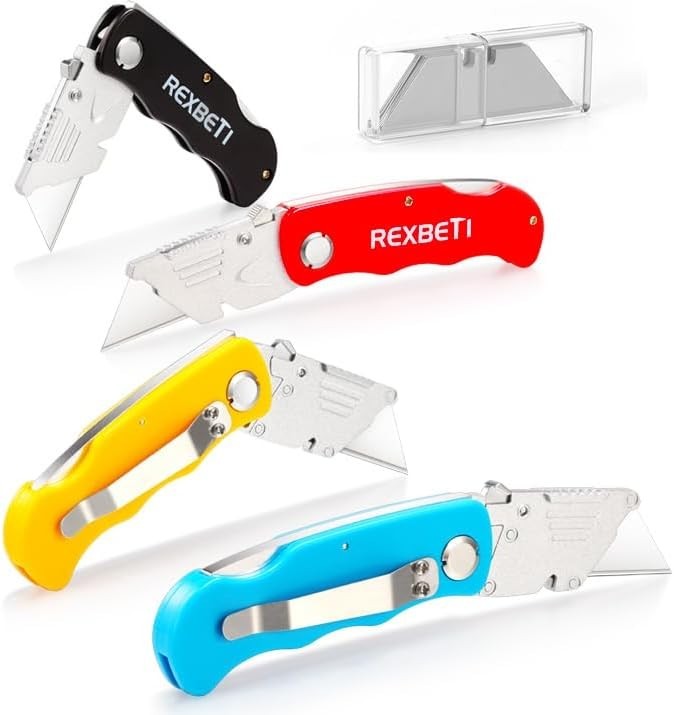 4 Box Cutter Folding Pocket Utility Work Knife Quick-Change Locking 10 Blades