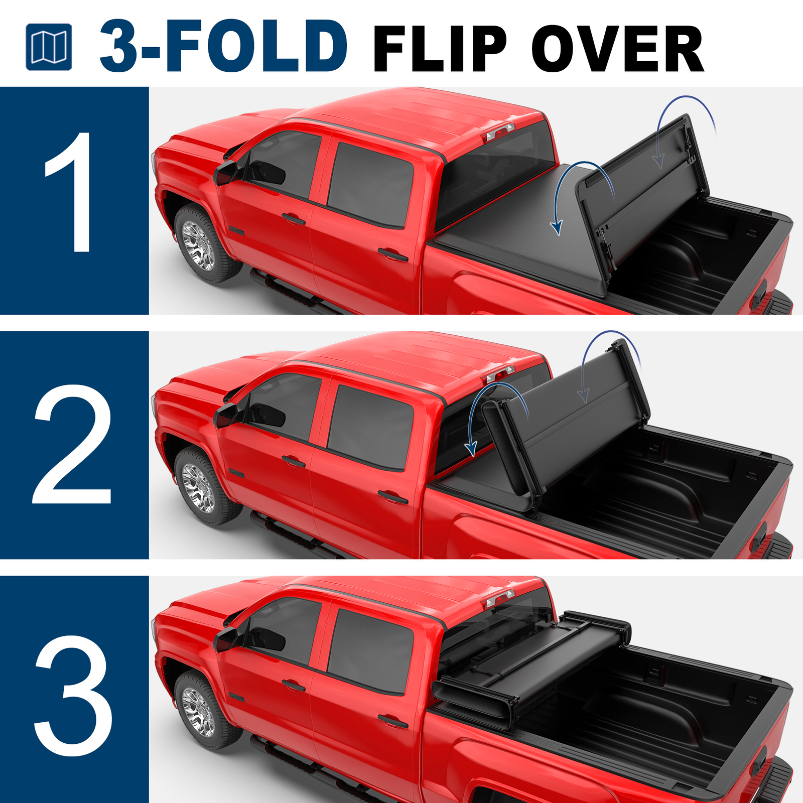 5.8FT Tri-Fold Soft Truck Bed Tonneau Cover For 2019-2024 Silverado Sierra 1500