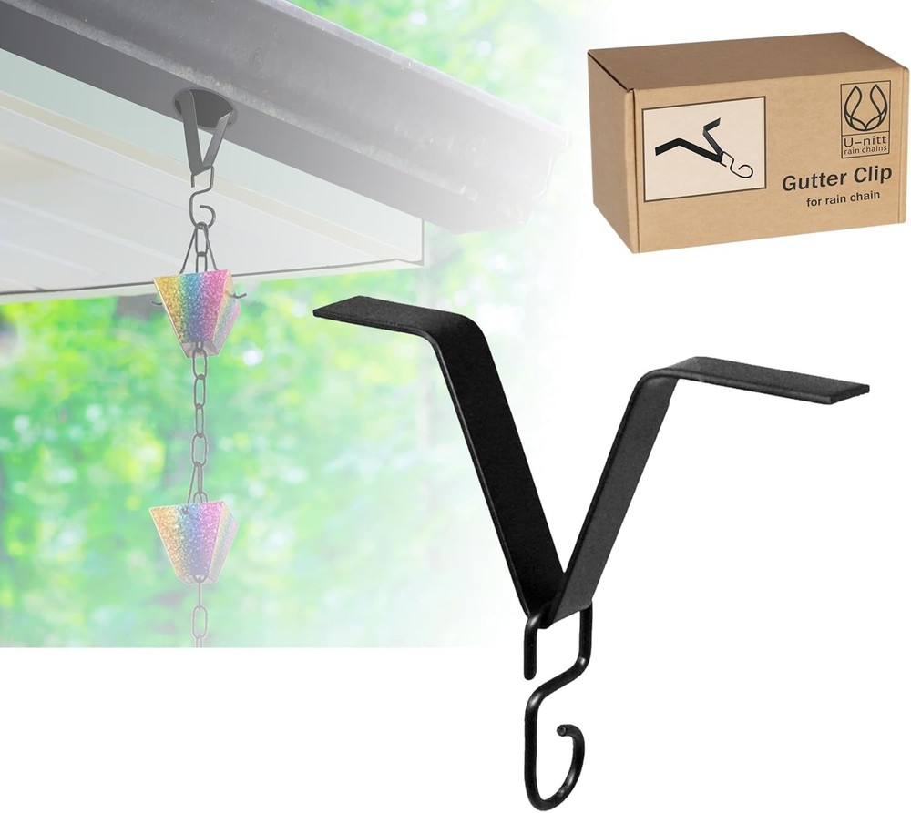 Elegant Black Gutter Clip for Rain Chain Installation - Adjustable & Durable