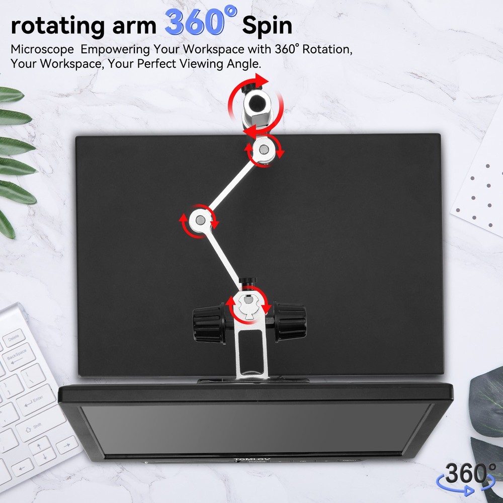 TOMLOV 4K Digital Microscope Spin Arm Soldering Microscope 52MP Coin MicroScope