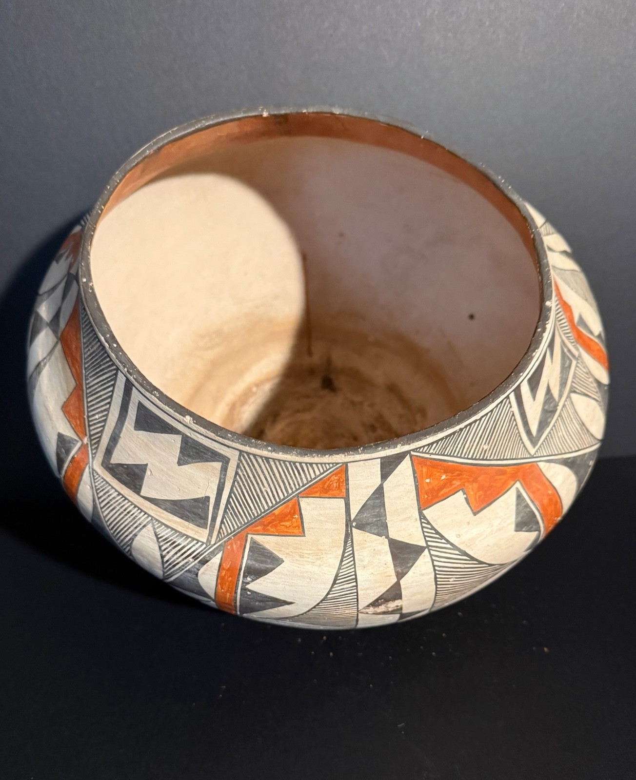 LARGE ACOMA POLYCHROME POTTERY OLLA,BEAUTIFUL PAINT DECORATION,C1900, EXCELLENT!