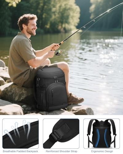 Cooler Backpack Insulated Waterproof,Backpack Coolers Leakproof 30 Cans Black