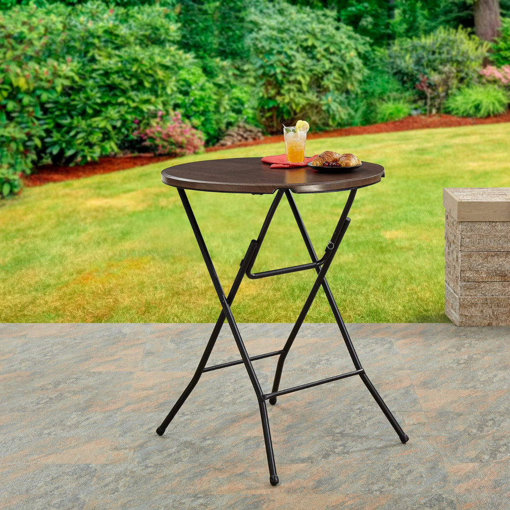 2 Pack Mainstays 31" Round High-Top Folding Table, Versatile and Durable, Walnut