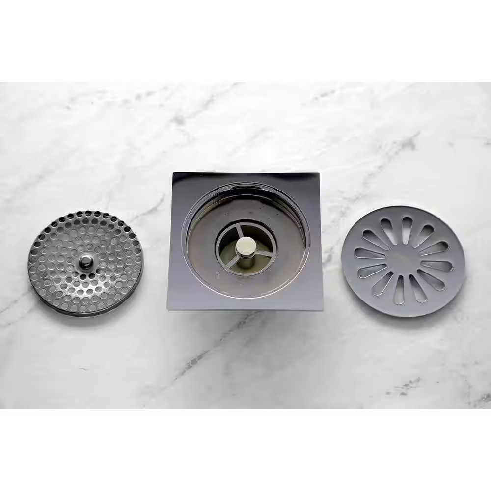 Sunburst 4 In. Square Grid Shower Drain, Chrome