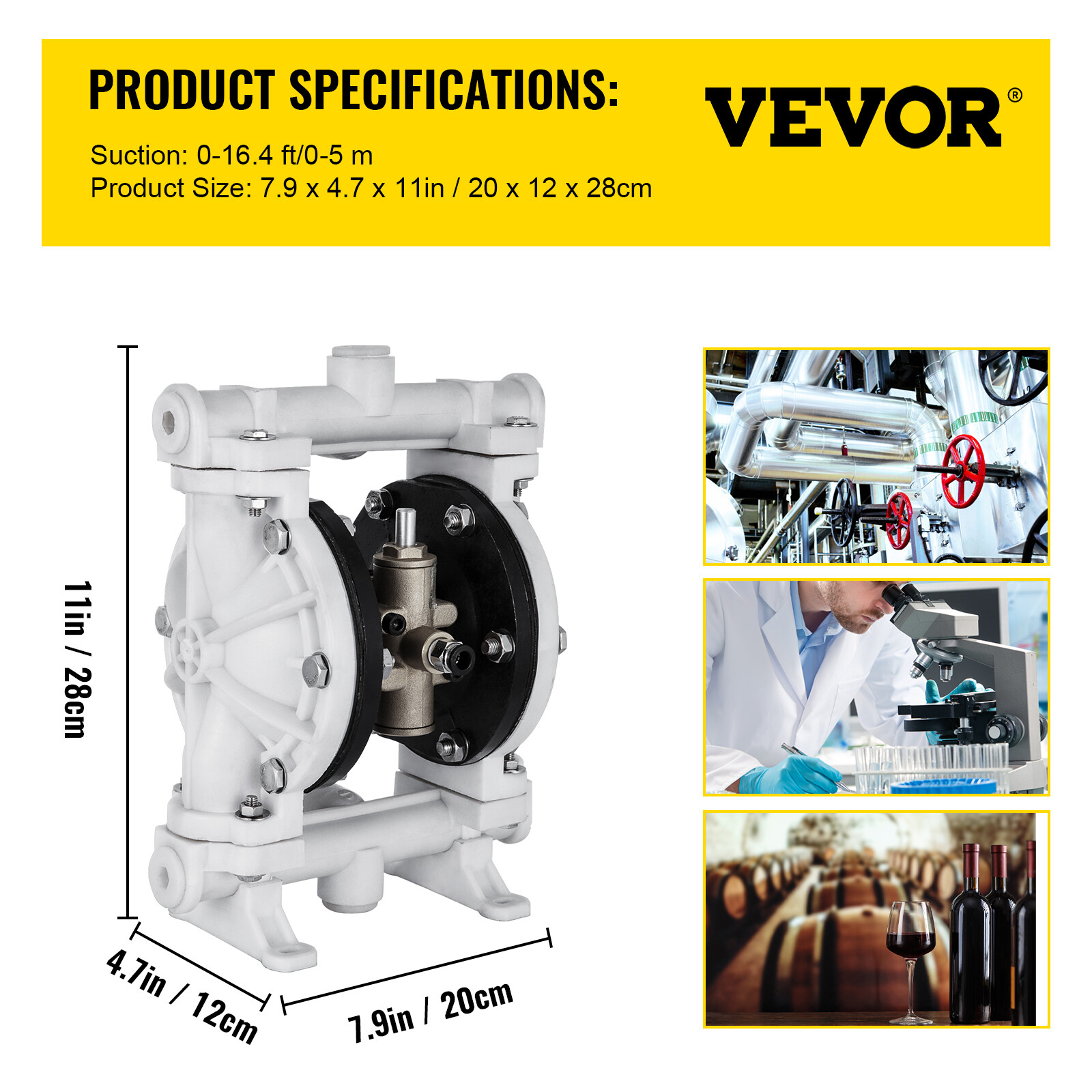 VEVOR 2.5GPM Air-Operated Double Diaphragm Pump Polypropylene