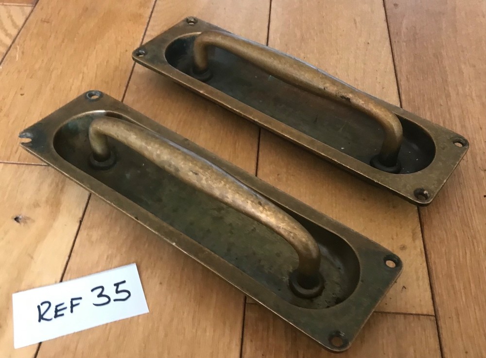 Vintage Brass Recessed Handles Door Pulls Solid Cast Antique Brass Rare - Ref 35
